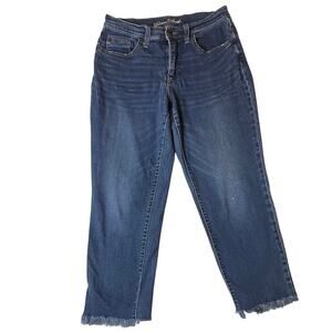 Universal Thread Blue Pantalon Crop High Waisted Girlfriend Jeans Semi Stretch 8